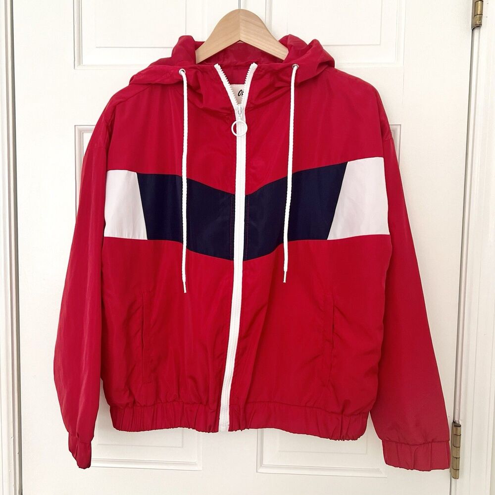 Outer Edge Women's White/Blue/Red Windbreaker Track Jacket Size L
